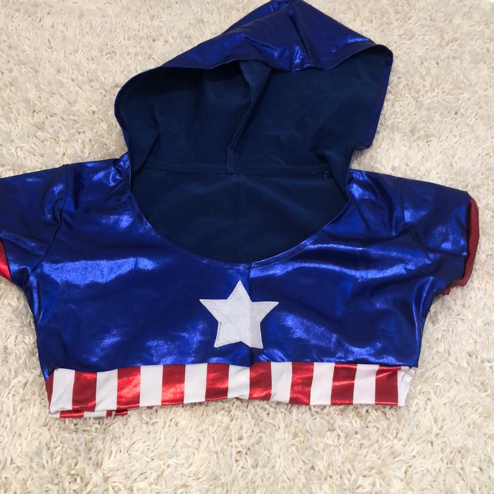 captain america short sleeve crop top with a hood.